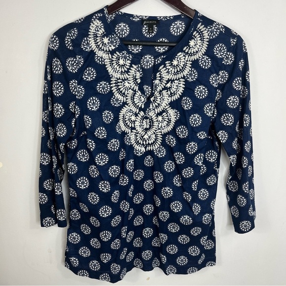 Talbots Tops - Talbots Size Small Blue Embroidered Cotton Blouse Top Q12